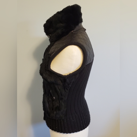 💥✨️ JUNE rabbit Fur/Leather Reversible black Vest - size M/L ✨️💥 - Picture 2 of 9